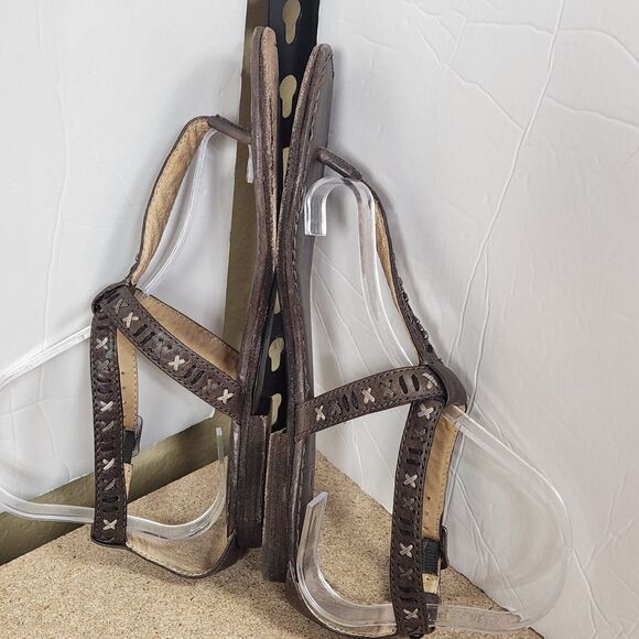 Frye Brown Leather Beaded T Thong Sandals Flats Boho Size Cross stitch - Picture 10 of 16